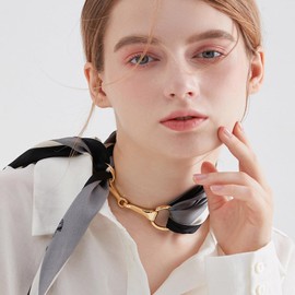 Qvunwlin Horsebit Scarf Ring Belt Buckle, Vacuum Plated Stainless Steel Equestrian Eggbutt Neck Belt Accessory for Women, Gold+pe, One Size