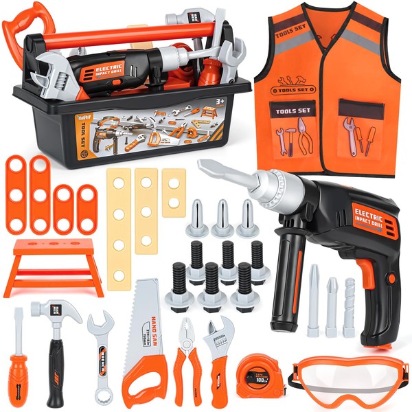 Vanplay Boys Toys Kids Tool Set with Tool Box, Vest