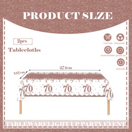COSORO 2pcs Rose Gold Happy 70th Birthday Table Cloth,137*274cm 70th Tablecloth for Women 70th Birthday Table Decorations,Plastic Tablecloths Table Cover for Adults Her 70th Birthday Decorations