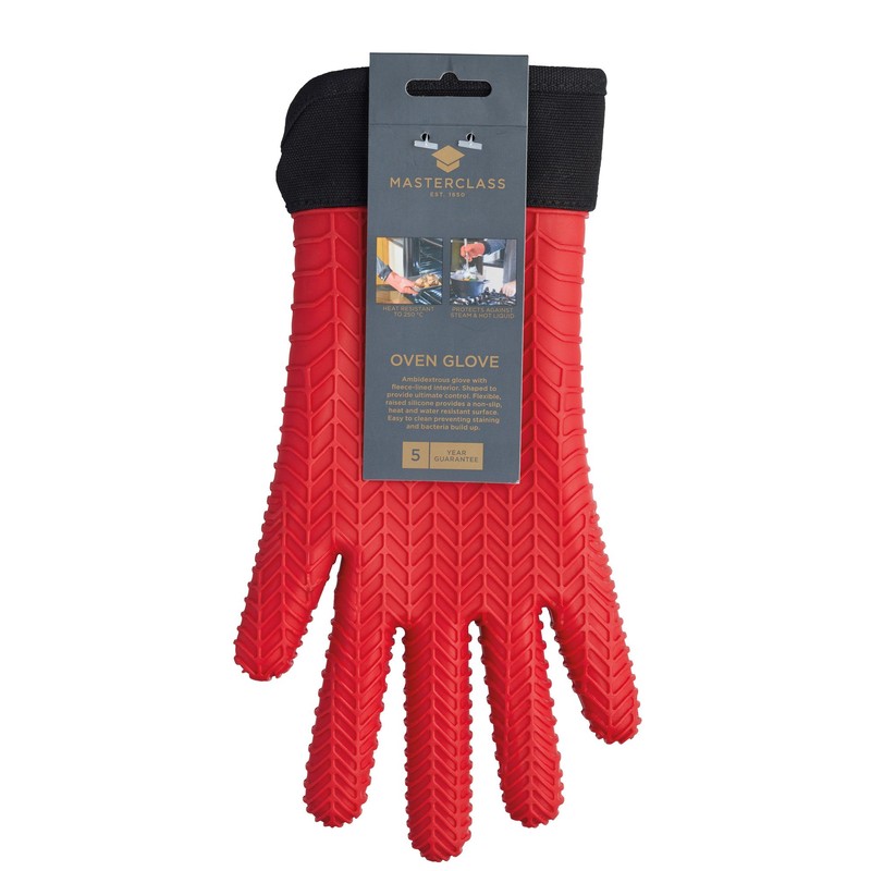 MasterClass Wasserdichter und hitzebeständiger Silikon-Ofenhandschuh mit Fingern - Rot