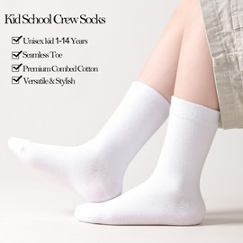 JORMATT 3 Pairs Boys Dress Socks Kids Girls Black Crew Dress Sock Toddler Cotton Uniform Socks Seamless, White Size XS