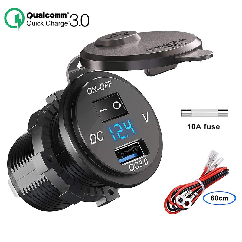 Qidoe USB car socket, car charger socket, built-in socket 12