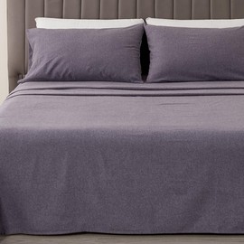 Great Bay Home 3 Piece Cotton Blend Twin Purple Flannel Sheet Set | Cotton Bedding Sheets & Pillowcases | Warm, Double Brushed for Softness Bed Sheets (Heathered Acai Purple, Twin)