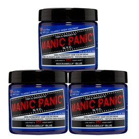 MANIC PANIC MANIC PANIC Classic Rockabilly Blue Semi Permanent Hair Color - True Neutral Blue Hair Dye for Women & Men That Lasts 4-6 Weeks - Vegan, Ammonia & Cruelty-Free - Create & Mix Custom Shades (4oz / 3pk)