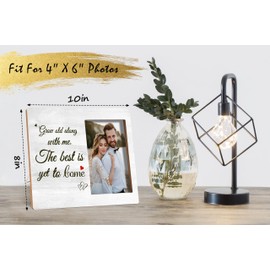 Qiwog Engagement Photo Frame - Grow Old Along With Me The Best Is Yet To Come Wooden Tabletop Picture Frame - Wedding Gifts For Him Her Engaged Couples - Love Memorial Gift Photo Frame -53