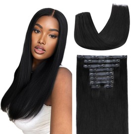 Lashey Seamless Clip in Hair Extensions Human Hair 130g 9pcs #1 Jet Black Straight 18 Inch Clip in Hair Extensions for Women Hair Extensions with PU Soft Invisi Edge