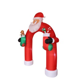 9 Foot Tall Giant Christmas Inflatable Santa Claus Archway Arch with Teddy Bear Sugar Cane Cute LED Lights Lighted Blowup Party Decoration for Outdoor Indoor Home Garden Family Prop Yard