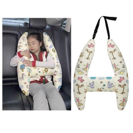 Kids Car Travel Pillow Car Seat Belt Head Neck Support Cushion Soft H-Shaped Headrest Sleeping Pillow Adjustable Car Seat Strap Cover Pad Head Neck Relief Cushion Protector for Car Travel Journey