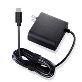 Elecom ACDC-PD0465BK Laptop AC Adapter Type-C PD Compatible, 65W, Integrated Cable, 6.6 ft (2 m), Black