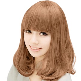 COLSUNOR Wig, Small Facial Effect, Lightweight, Semi-Long, Curly Hair, Medium Women's, Wavy Wig, Net Included, Full Wig, Curly Bob (Yellow Gold)