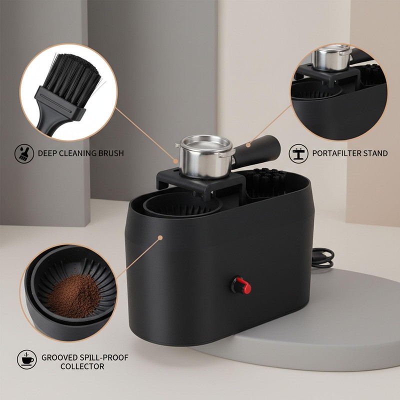 AVEQUZL Coffee Portafilter Cleaning Box with Integrated Brush and Scraper