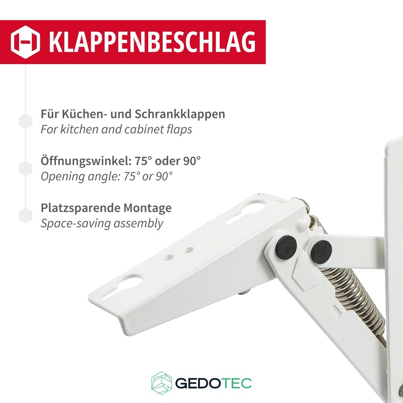 Gedotec Spring Hinge for High Cabinet Doors, Cupboard, Kitchen Cabinet