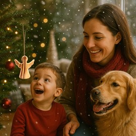 Schutzengel aus Olivenholz mit ausgebreiteten Flügeln - Handgemachter als Geschenk zur Geburt, Taufe Kommunion und zur Firmung - Ohne Gravur