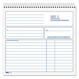 TOPS 2-Part Carbonless Bill for Services Rendered Book, 8.5 x 8.25 Inches, 50 Sheets, White, (4133)