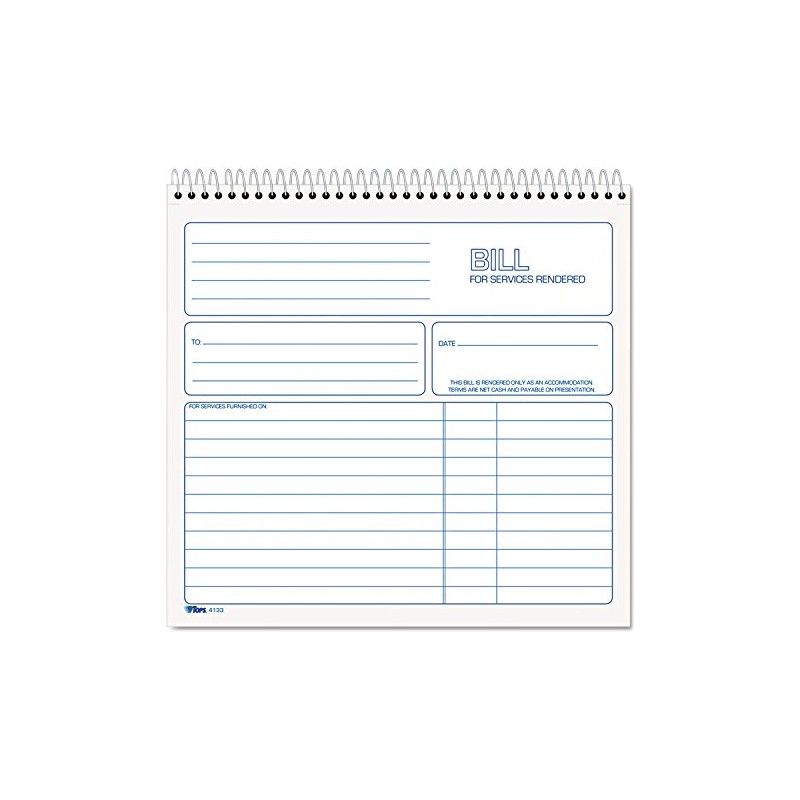 TOPS 2-Part Carbonless Bill for Services Rendered Book, 8.5 x