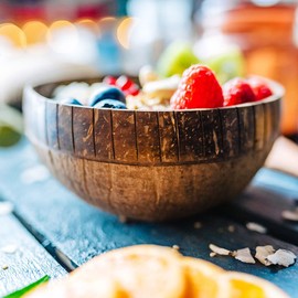BIOZOYG Coconut Bowls Set of 2 with Spoons, Jumbo Bowl, 700-800 ml, 100% Handmade, Reusable, Biodegradable, Coconut Bowl with Engraving in Boho Style