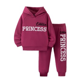 Ecolala Little Girls Fall Outfits Graphic Long Sleeve Hoodie and Sweatpants Set Red 7-8Y