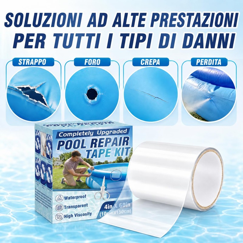 HuakChai Kit Riparazione Piscina, Nastro Impermeabile Subacqueo, Set di Toppe