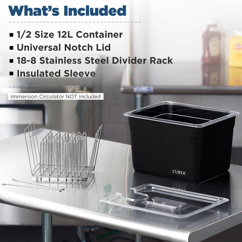 CURTA 12L Sous Vide Container Kit with Notched Lid, Divider