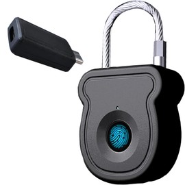 Fingerprint Padlock for Gym Locker w/USB Key, Biometric Lock 20 User for Luggage Backpack Guncase Toolbox Suitcase Zipper Handbag, Keyless Cable Latch for Travel Renter School Office Dorm