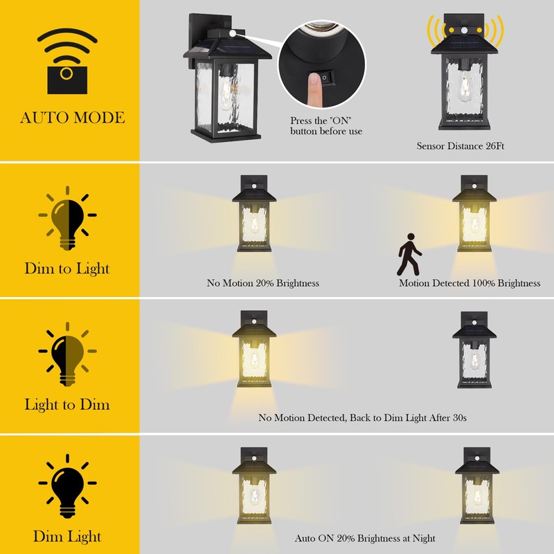 Solar Wall Lanterns Outdoor Motion Sensor, Solar Powered Porch Light