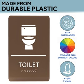 ADA CENTRAL SIGNS - 6"X9" Toilet Restroom Sign- ADA Compliant Tactile Graphics Grade 2 Braille Text Acrylic Wall Signs- Bathroom Door Placard Double Sided Tape All Unisex Neutral Gender Rest Room Sign
