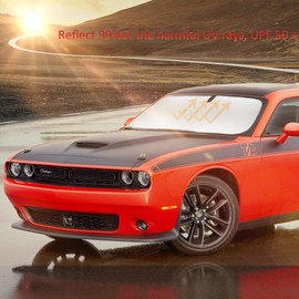 Windshield Sun Shade for 2015-2024 2025 Dodge Challenger Accessories Front Window Sunshade with 210T Sun Visor Protector Blocks UV Rays Heat Sun Shield Keep Car Cooler