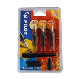 Pilot Plumix Pack of 3 Fountain pens Medium, Large and Extra Large Medium Feathers + Black Ink Cartridge
