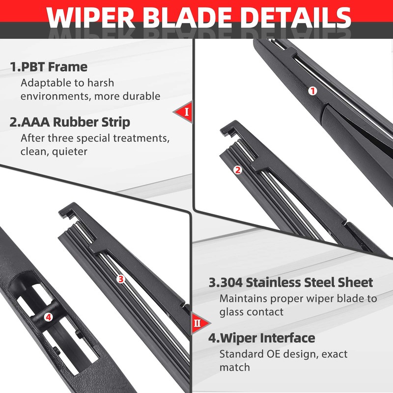 Replacement for Hyundai Tucson 2010-2015, Rear Windshield Wiper Arm Blade