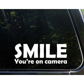Smile You're On Camera - 9" x 3-1/4" - Vinyl Die Cut Decal/Bumper Sticker for Windows, Cars, Trucks, Laptops, Etc.