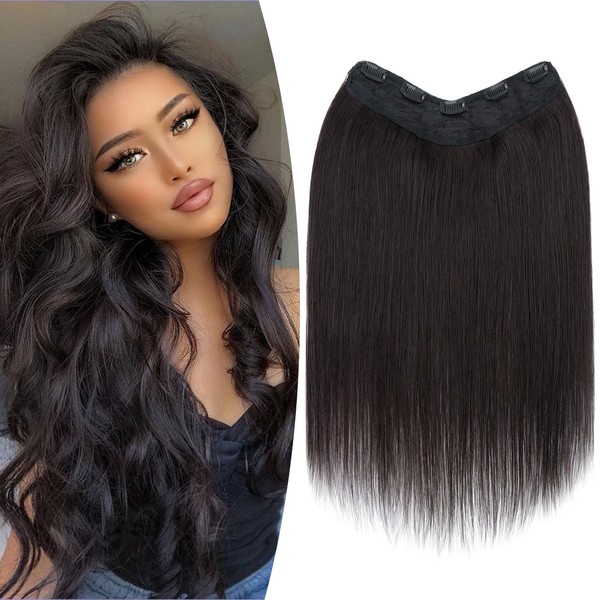 TESS Clip-In Real Hair Extensions, Black, 50 cm, One Piece U-Shaped Clip-In Real Hair Extensions, 5 Clips, Remy Hair Extensions, 70 g, #1B Natural Black Extensions Clip-In Real Hair