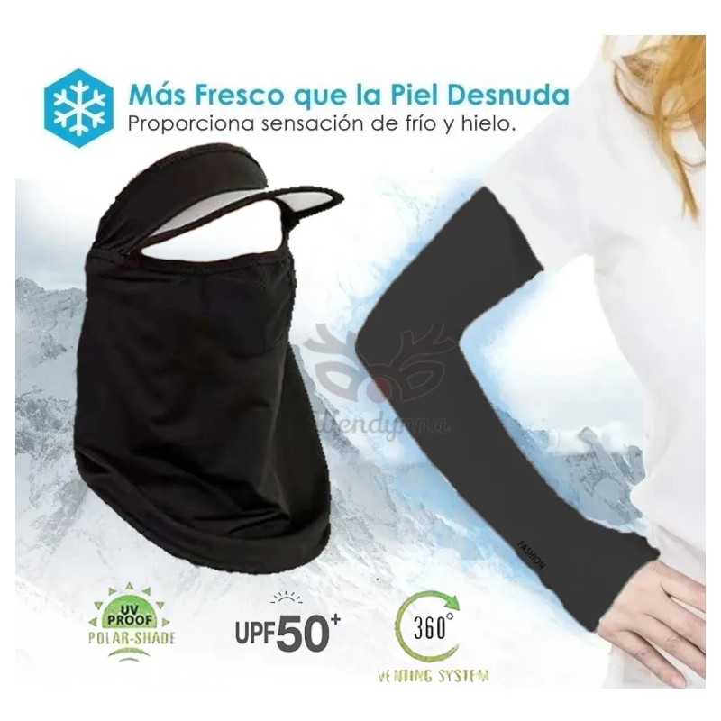 3pcs Mangas Elasticidad Protectora Uv Y Máscara Sombrero Sol