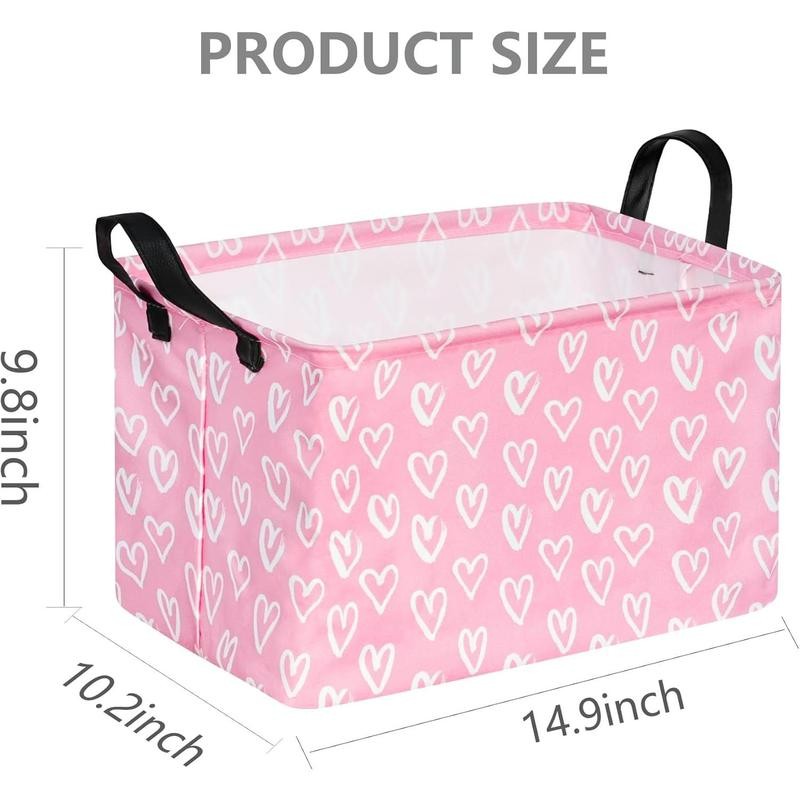 Rectangular Valentines Basket Pink Love Storage Bin Collapsible Heart Hamper