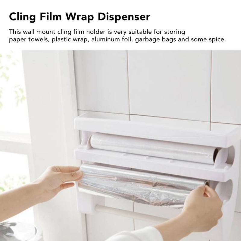 Cling Film Holder Wall Mount Multifunctional Cling Film Cutter with