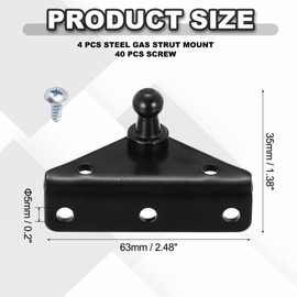 sourcing map 5.08mm Ball Stud Mounting Bracket,L-Type Mounts Steel Gas Strut Mount Universal Spring Lift Strut for Gas Shock Spring Strut Lift Support Prop,4Set Black