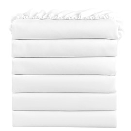 FreshCulture Queen Fitted Sheets, Bulk Pack of 6, Deep Pocket, Soft Microfiber Bottom Sheets for Home, Salons, Hotels, Queen Size Fitted Sheets Only (White)