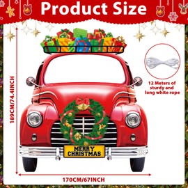 Christmas Red Truck Photo Prop Merry Christmas Party Decorations Large Fabric Funny Selfie Frame Backdrop Background Door Banner for Winter Xmas Birthday Party Game Decor Supply Favor 74 x 67 Inch