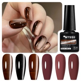 MTSSII 8 Pcs Dark Red Gel Nail Polish Set, Jelly Dark Coffee Moonlight Cat Eye Burgundy Wine Red Salon UV Gel Manicure and Nail Art DIY at Home