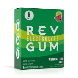 Rev Electrolyte Gum, Watermelon Lime, Sugar-Free with Essential Electrolytes, 6 Packs