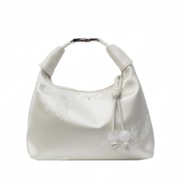 Jormino Crescent Crossbody Shoulder Bag, Tote Floral Handbag for Women, Sling Hobo Purse with Chain Strap Beige