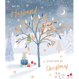 for My Husband Gold Foiled Owls Christmas Card Xmas Greeting Cards 694019