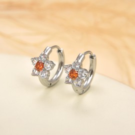 Stainless Steel Cubic Zirconia Hoop Earrings for Women, Heart Star Square Teardrop Triangle Rectangle Horse Eye Round CZ Huggie earrings (Flower CZ)