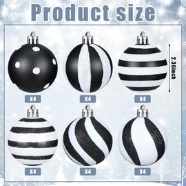 Riceshoot 24 Pcs Christmas Black and White Ball Stripe Dot Hanging Xmas Ball Plastic Black Christmas Ornaments Christmas Decorations for Home and Holiday Party Christmas Trees Accessories (3.15 Inch)