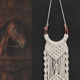 Copper Horseshoe Wall Decor, Western Style, Macrame Hanging Plant Hanger, Decorative Handmade Holders for Horse and Boho Lover