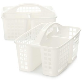 com-four® 2 x Storage Basket, Shower Basket with Handle, Portable Plastic Organiser with 3 Compartments Each for Hygiene Items, Cleaning & Cleaning Products (02 Pieces - 31 x 23 cm, White)