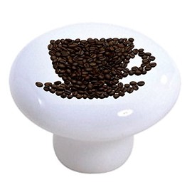 Set of 2 Beans Coffee Cup Ceramic Cabinet Drawer Knobs