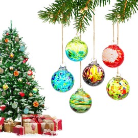 6 Pack Glass Christmas Ornaments Ball Hand Blown Glass Ornament for Christmas Tree Gazing Ball Witch Balls Glass Friendship Balls Christmas Ornaments (2.3 Inch)