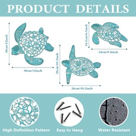 Pigort Metal Turtle Wall Decor - Beach Bathroom Decor -Vintage Coastal Ornaments for Pool, Home, Lake House, Bathroom, Garden – Beach Theme Art Decorations in 3 Sizes (12", 10.2", 9.4")