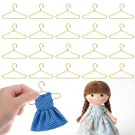 20Pcs Golden Mini Metal Clothes Hangers, 2.5 Inch Metal Doll Clothes Dress Outfit Holders Doll Wardrobe Clothe Hangers for Dollhouse Gown Closets Bedroom Accessories