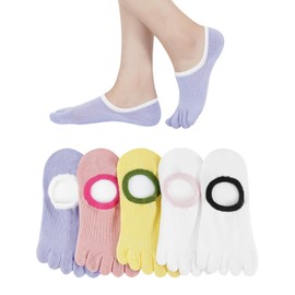 Yazon Women's Summer Ankle Socks, Cotton Mesh, Five Toe Socks, For Summer, Foot Cover, No Slip Off, Summer Socks, Thin, Women's, Sports, Five-Toe Socks, Stylish, Shallow Shoes, Anti-Slip, 5 Pair Set,
